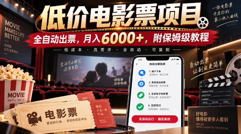 低价电影票项目，全自动出票，月入6000+，附保姆级教程【揭秘】-智点网