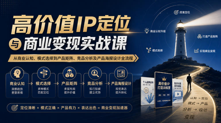 【无水印】高价值IP定位与商业变现实战课，从商业认知、模式选择到产品矩阵、竞品分析及产品海报设计全流程-智点网