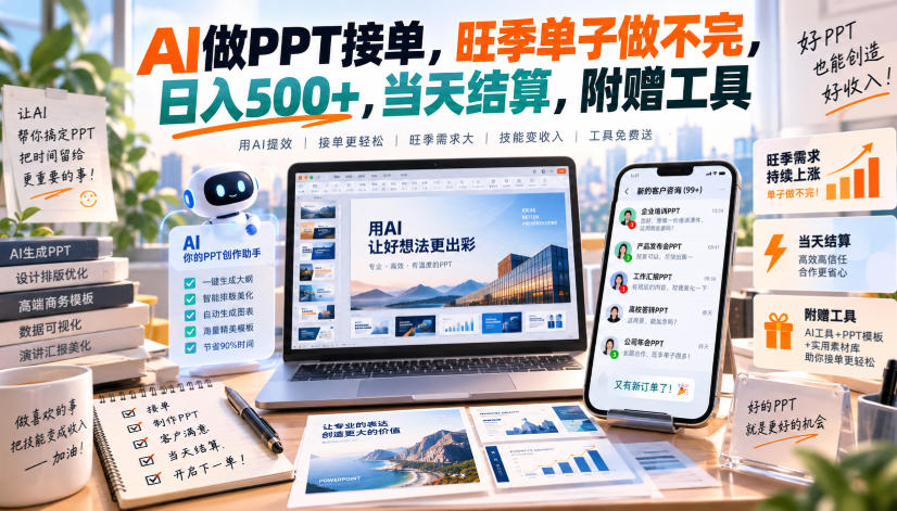 AI做PPT接单,旺季单子做不完,日入500+,当天结算,附赠工具【揭秘】-智点网