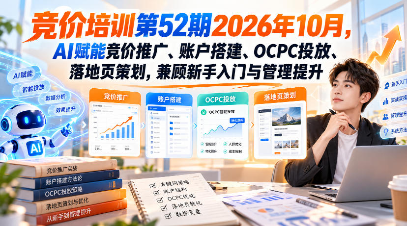 【无水印】竞价培训第52期2026年10月，AI赋能竞价推广、账户搭建、OCPC投放、落地页策划，兼顾新手入门与管理提升-智点网