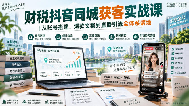 财税抖音同城获客实战课｜从账号搭建、爆款文案到直播引流全体系落地-智点网
