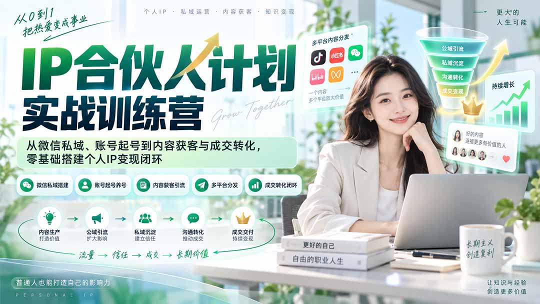 IP合伙人计划实战训练营-更新：从微信私域、账号起号到内容获客与成交转化，零基础搭建个人IP变现闭环-智点网