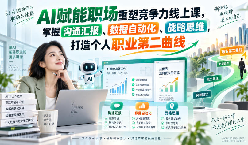 AI赋能职场重塑竞争力线上课，掌握沟通汇报、数据自动化、战略思维，打造个人职业第二曲线-智点网