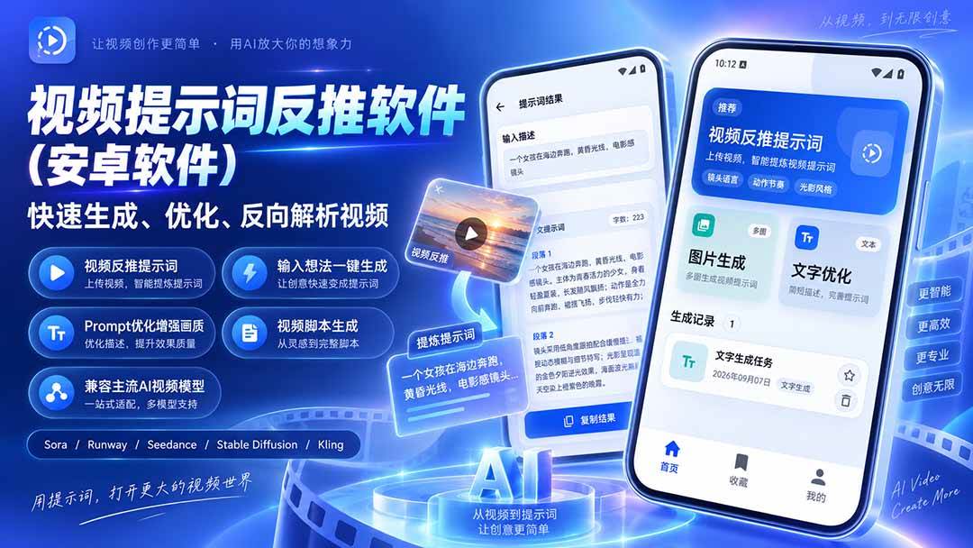 (20301期)视频提示词反推软件(安卓软件),快速生成、优化、反向解析视频-智点网