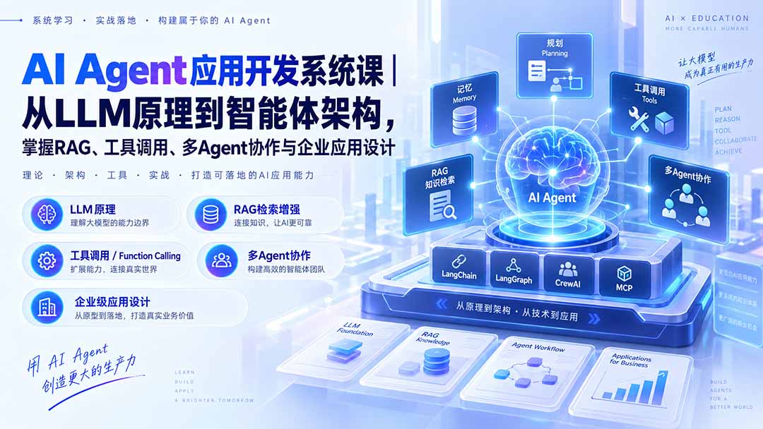 AI Agent应用开发系统课-179节｜从LLM原理到智能体架构，掌握RAG、工具调用、多Agent协作与企业应用设计-智点网