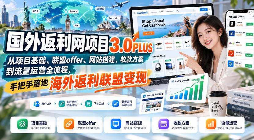 国外返利网项目3.0PLUS，从项目基础、联盟offer、网站搭建、收款方案到流量运营全流程，手把手落地海外返利联盟变现-智点网