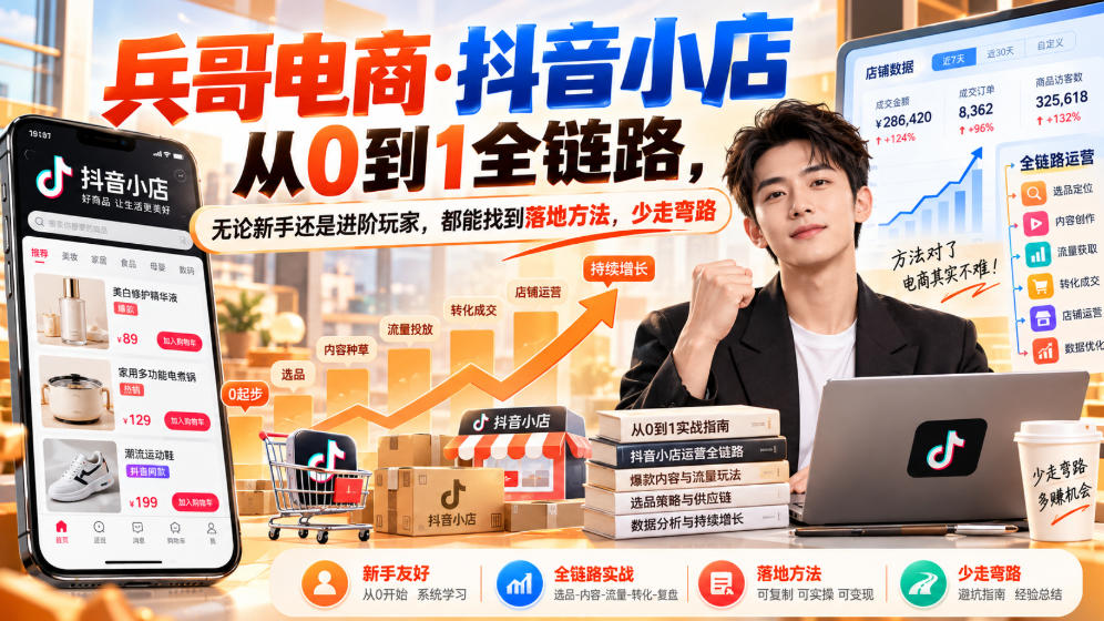 【无水印】兵哥电商·抖音小店从0到1全链路，无论新手还是进阶玩家，都能找到落地方法，少走弯路(更新9月)-智点网