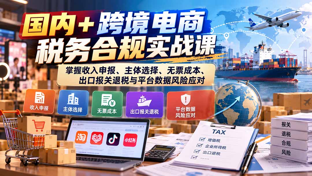 国内+跨境电商税务合规实战课：掌握收入申报、主体选择、无票成本、出口报关退税与平台数据风险应对-智点网