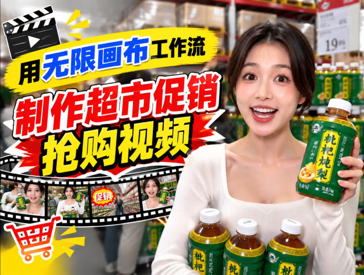 无限画布超市促销抢购视频工作流，一键产出TikTok抖音带货短视频-智点网