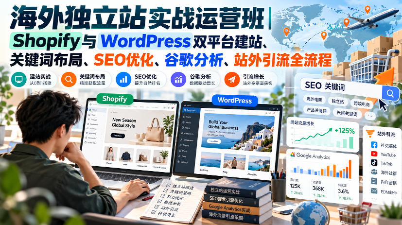 海外独立站实战运营班｜Shopify与WordPress双平台建站、关键词布局、SEO优化、谷歌分析、站外引流全流程-智点网