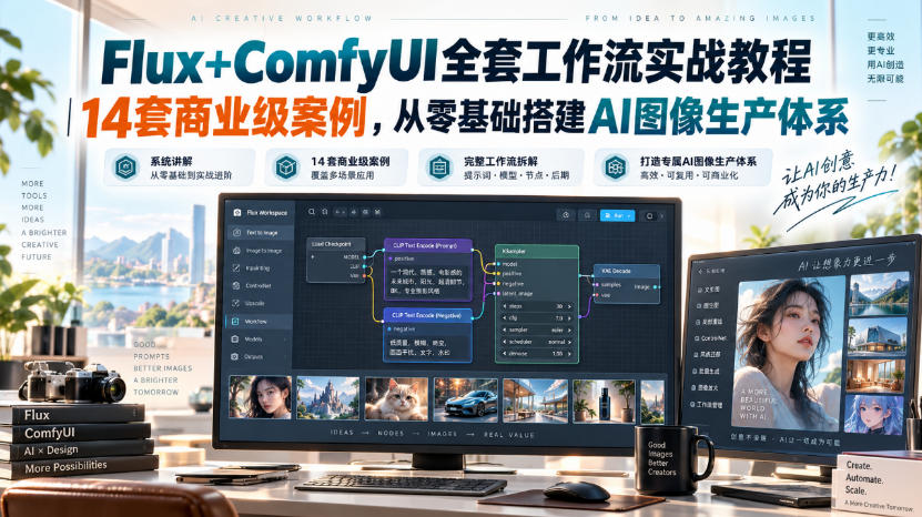 Flux+ComfyUI全套工作流实战教程｜14套商业级案例，从零基础搭建AI图像生产体系-智点网
