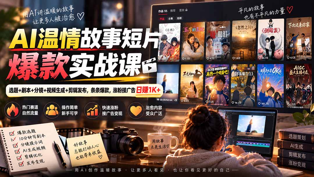 AI温情故事短片爆款实战课-更新｜选题+剧本+分镜+视频生成+剪辑发布，条条爆款，涨粉接广告日赚1K+-智点网