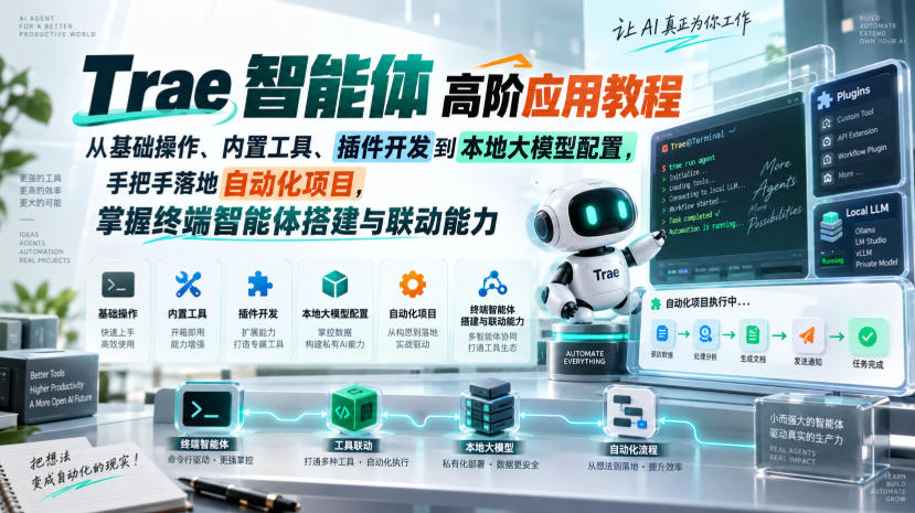Trae智能体高阶应用教程，从基础操作、内置工具、插件开发到本地大模型配置，手把手落地自动化项目-智点网