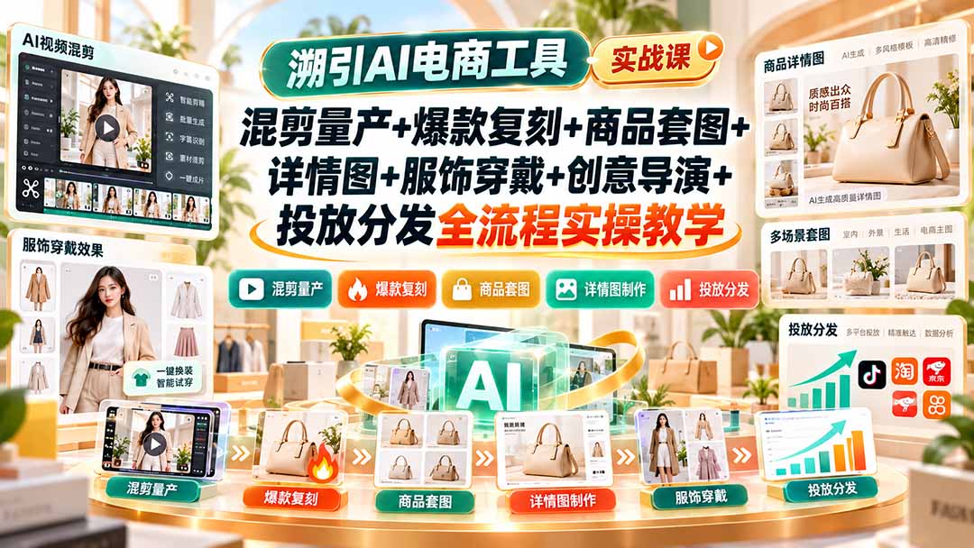 溯引AI电商工具实战课：混剪量产+爆款复刻+商品套图+详情图+服饰穿戴+创意导演+投放分发全流程实操教学-智点网