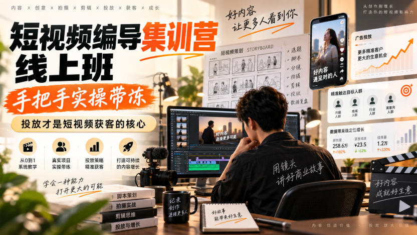 短视频编导集训营线上班，手把手实操带冻，投放才是短视频获客的核心-智点网