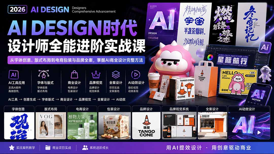 2026AI DESIGN时代设计师全能进阶实战课：从字体创意、版式布局到电商包装与品牌全案，掌握AI商业设计完整方法-智点网