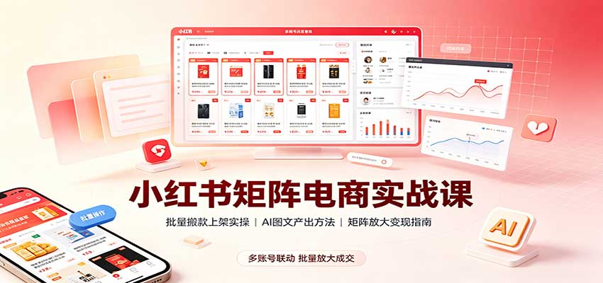 小红书矩阵电商实战课：批量搬款上架实操，AI图文产出，矩阵放大变现指南-智点网