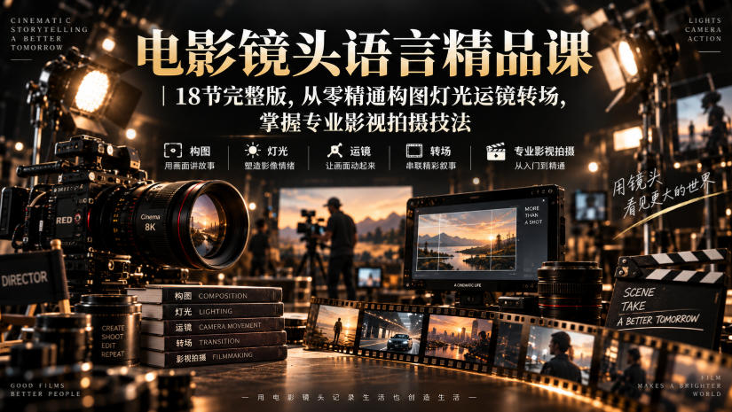 电影镜头语言精品课｜18节完整版，从零精通构图灯光运镜转场，掌握专业影视拍摄技法-智点网