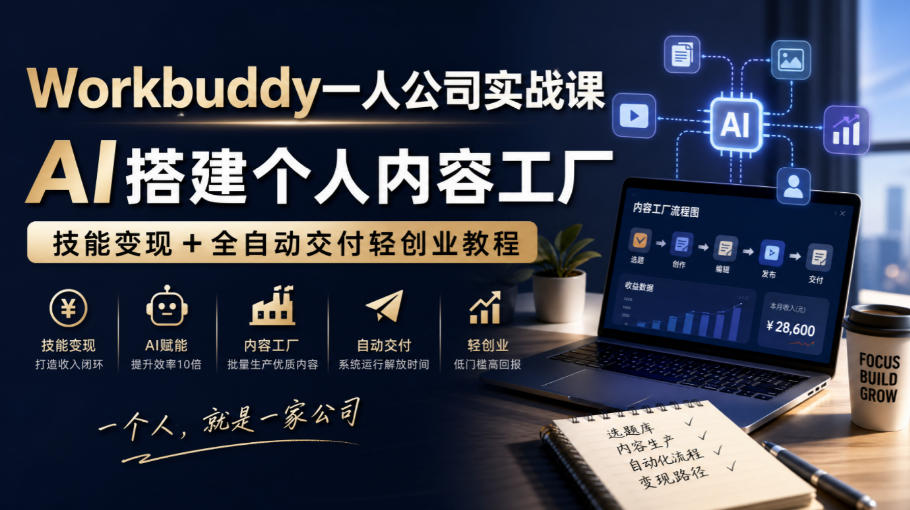 Workbuddy一人公司实战课，AI搭建个人内容工厂，技能变现+全自动交付轻创业教程​-智点网