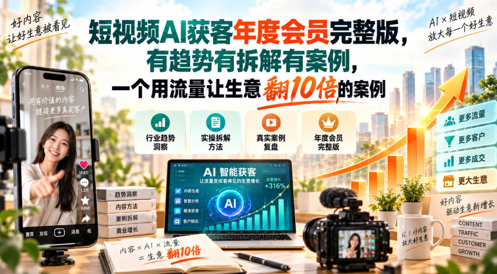 短视频AI获客年度会员完整版，有趋势有拆解有案例，一个用流量让生意翻10倍的案例-智点网