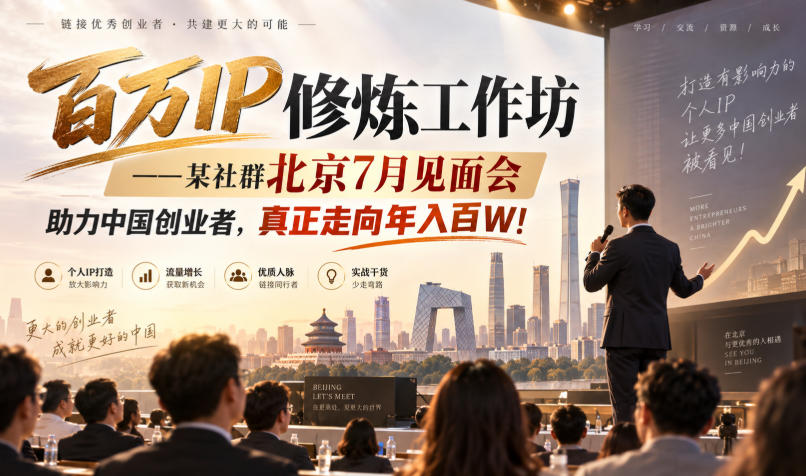 百万IP修炼工作坊——某社群北京7月见面会，助力中国创业者，真正走向年入百W!-智点网