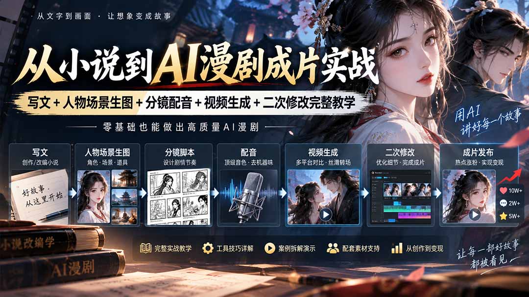 从小说到AI漫剧成片实战：写文+人物场景生图+分镜配音+视频生成+二次修改完整教学-智点网