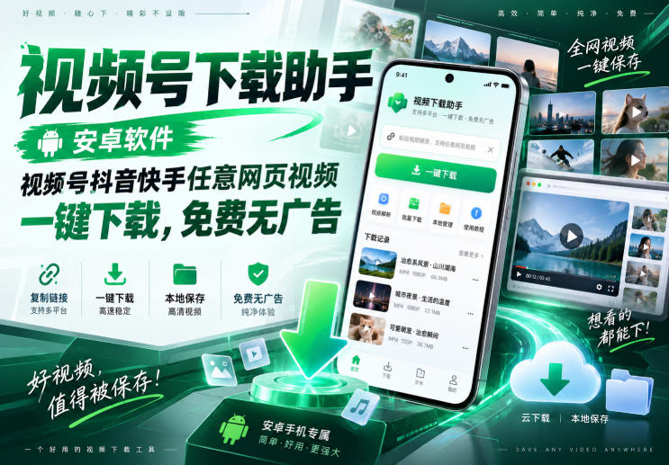 视频号下载助手，安卓软件，视频号抖音快手任意网页视频，一键下载，免费无广告-智点网