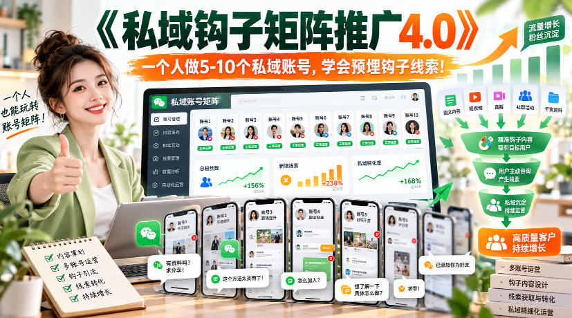 【无水印】《私域钩子矩阵推广4.0》一个人做5-10个私域账号，学会预埋钩子线索！-智点网