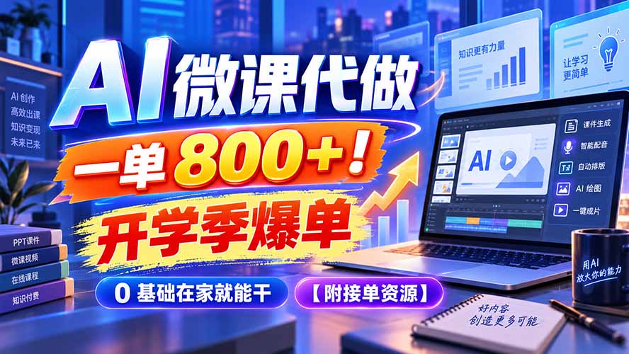 AI 微课代做，一单 800+！开学季爆单，0 基础在家就能干【附接单资源】-智点网
