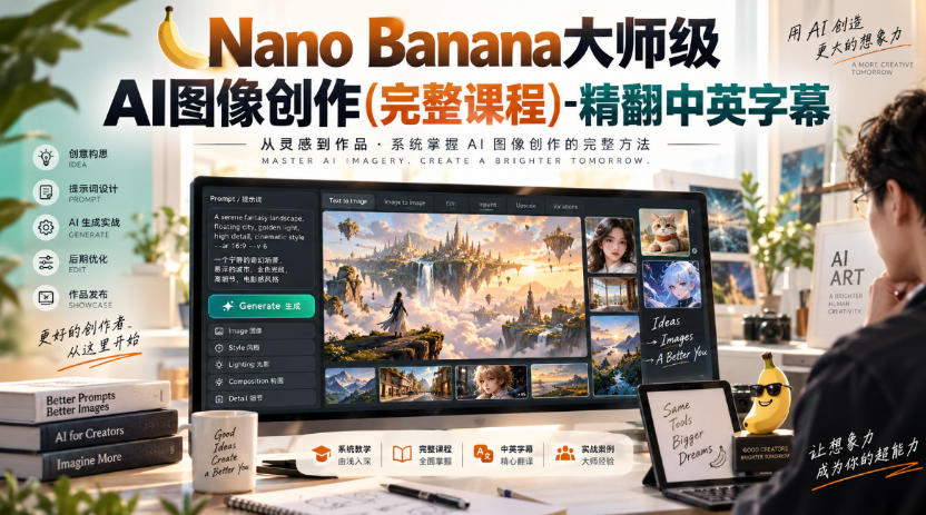 【无水印】Nano Banana大师级AI图像创作(完整课程)-精翻中英字幕-智点网