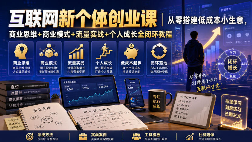 互联网新个体创业课｜从零搭建低成本小生意，商业思维+商业模式+流量实战+个人成长全闭环教程(更新0922)-智点网