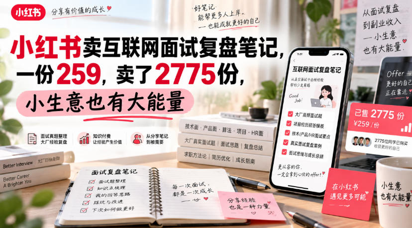 小红书卖互联网面试复盘笔记，一份259，卖了2775份，小生意也有大能量-智点网
