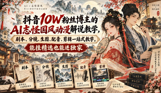 抖音10W粉丝博主满堂诡事的AI志怪国风动漫解说教学，剧本、分镜、生图、配音、剪辑一站式教学，能挂精选也能进独家​-智点网