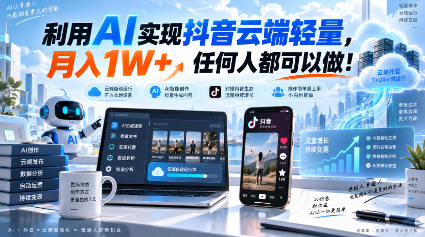 利用AI实现抖音云端轻量，月入1W+，任何人都可以做！【揭秘】-智点网