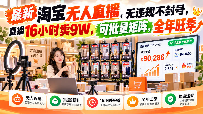 最新淘宝无人直播，无违规不封号，直播16小时卖9W，可批量矩阵，全年旺季【揭秘】-智点网