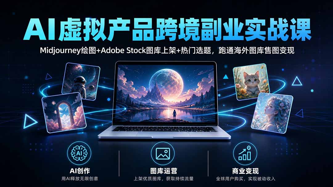 AI虚拟产品跨境副业实战课｜Midjourney绘图+Adobe Stock图库上架+热门选题，跑通海外图库售图变现-智点网