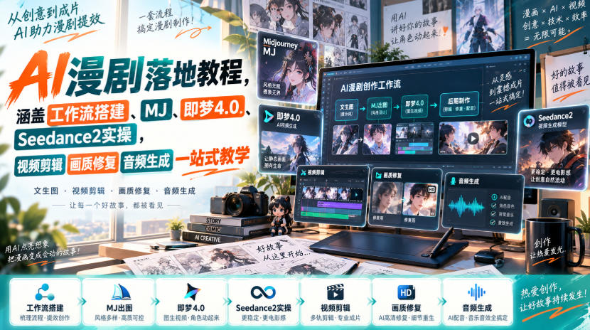 AI漫剧落地教程，涵盖工作流搭建、MJ、即梦4.0、Seedance2实操，视频剪辑画质修复音频生成一站式教学-智点网