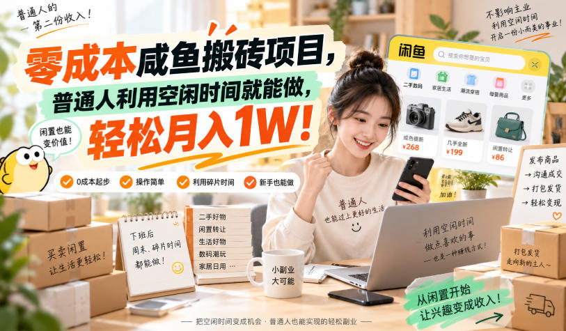 零成本咸鱼搬砖项目，普通人利用空闲时间就能做，轻松月入1W！【揭秘】-智点网