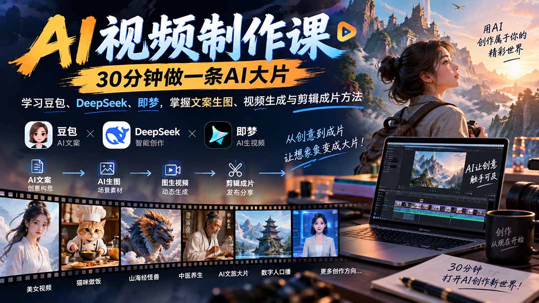 AI视频制作课-30分钟做一条AI大片：学习豆包、DeepSeek、即梦，掌握文案生图、视频生成与剪辑成片方法-智点网