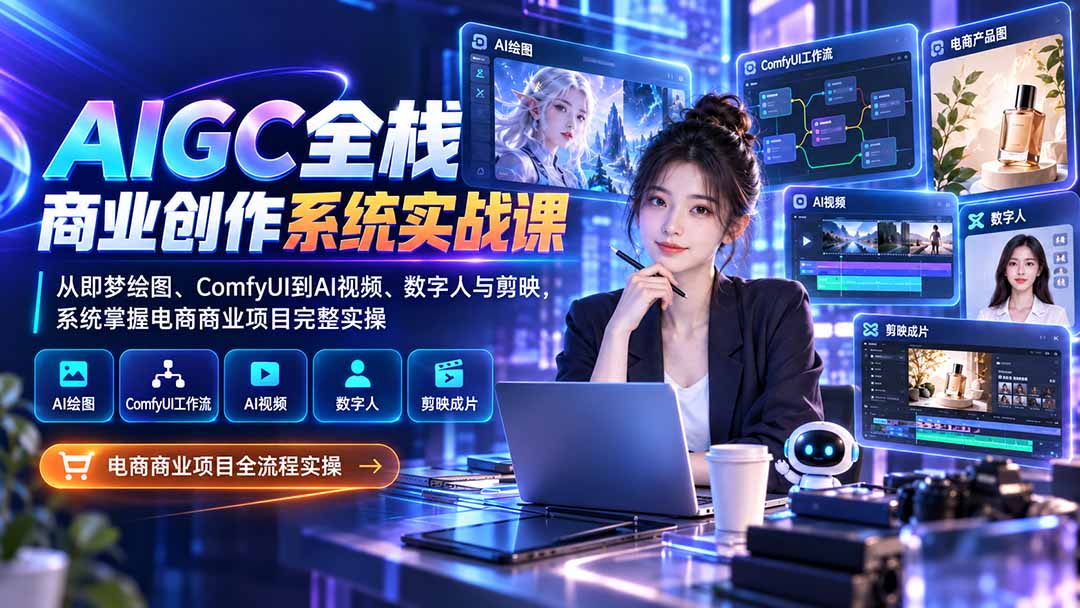 AIGC全栈商业创作系统实战课：从即梦绘图、ComfyUI到AI视频、数字人与剪映，系统掌握电商商业项目完整实操-智点网