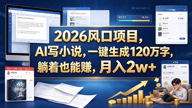 2026 风口项目，AI 写小说，一键生成 120 万字，躺着也能赚，月入 2w +-智点网