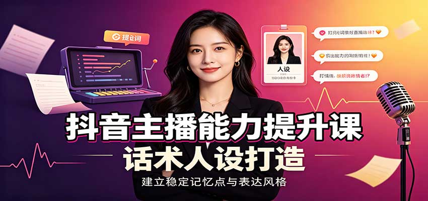 抖音主播能力提升课：账号底层逻辑，直播间搭建调试，话术人设打造全套教学-智点网
