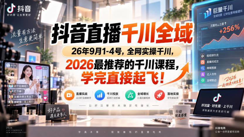 抖音直播千川全域26年9月1-4号，全网实操千川，2026最推荐的千川课程，学完直接起飞！-智点网