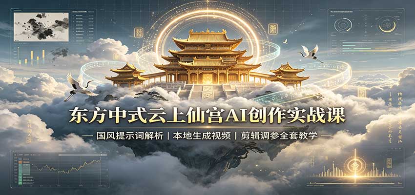 东方中式云上仙宫AI创作实战课：国风提示词解析，本地生成视频，剪辑调参全套教学-智点网