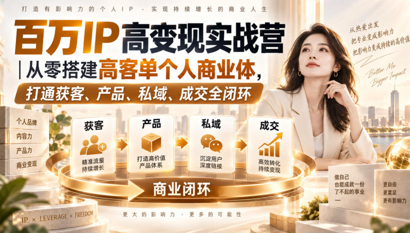 百万IP高变现实战营｜从零搭建高客单个人商业体，打通获客、产品、私域、成交全闭环​-智点网