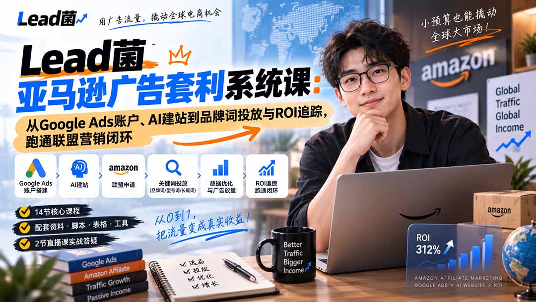 Lead菌亚马逊广告套利系统课：从Google Ads账户、AI建站到品牌词投放与ROI追踪，跑通联盟营销闭环-智点网