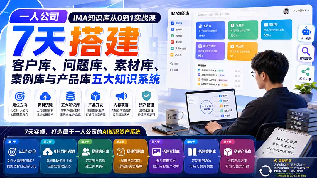 一人公司IMA知识库从0到1实战课：7天搭建客户库、问题库、素材库、案例库与产品库五大知识系统-智点网
