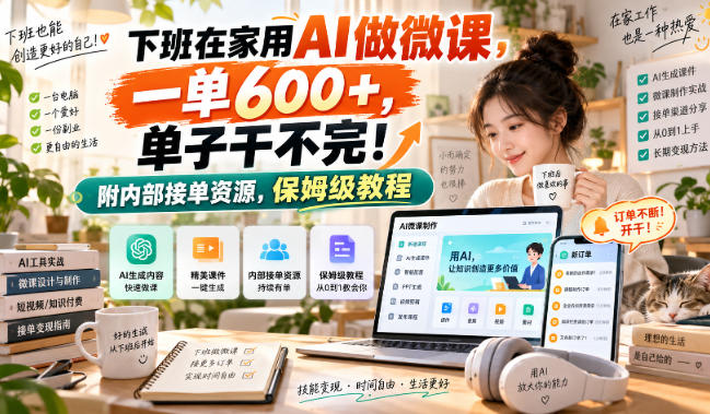 下班在家用AI做微课，一单600+，单子干不完！附内部接单资源，保姆级教程【揭秘】-智点网