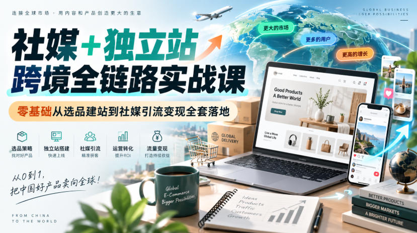 社媒+独立站跨境全链路实战课｜零基础从选品建站到社媒引流变现全套落地-智点网