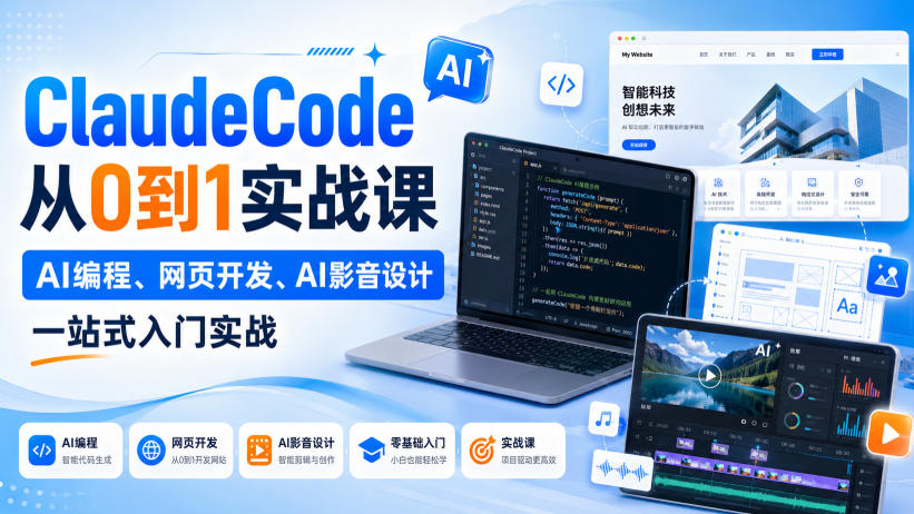 Claude Code从0到1实战课，AI编程、网页开发、AI影音设计一站式入门实战(更新)-智点网